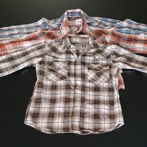 Ely Cattleman Kids Western Plaid Shirt (Set Of 3) Brown and Blue Cowboy Rodeo